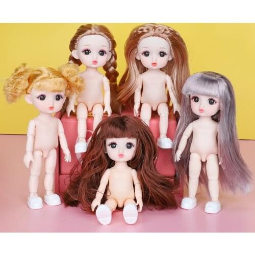 1/12 Moveable Jointed Doll With Girl Nude Female Body Toot Mouth Golden Brown Pink Hair Fityle Cute Doll Kawaii Toys For Girl