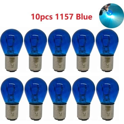10pcs BAY15D 1157 21/5W DC 12V Blue Glass Double Filament Car DRL Stop Brake Lights Halogen Bulb Car Tail Lights