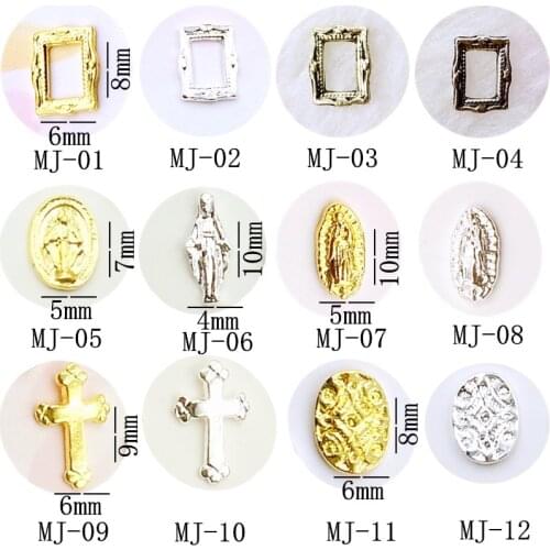 10Pcs/Lot Japan Gold Silver Frame Jesus Cross Engraved Oval Metal Alloy Nail Art Deco Nail Stickers/Charms/ Tools for Manicure