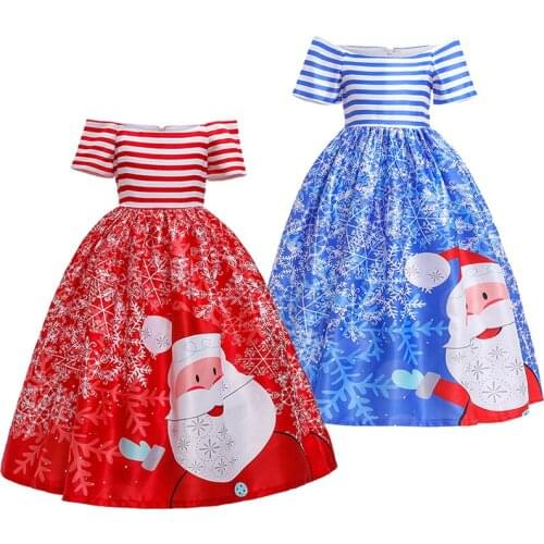 2021 Christmas Party Princess Dresses For Girls Cute Cartoon Santa Claus Snowflake Dress 4 6 8 10 12 14 Year Teen Child Clothing