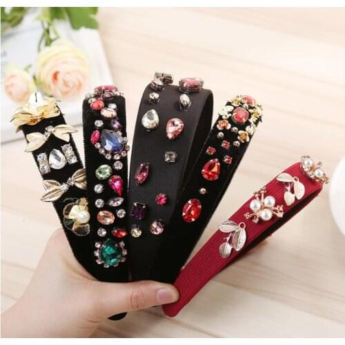 30pcs/lot DIY Simple Multi Pearl Drill Head Bands National Coloured Diamond Wide HeadBands Hair Styling Tools Accessory HA1073