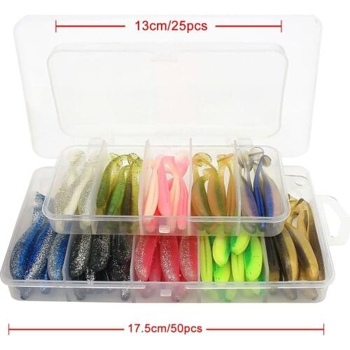 50pcs 5.5/6/6.5CM Artificial Fishing Lure Soft Fish Bait T-tail Creature Fishing Lure for Bass Trout for Outdoor Fishing Lovers