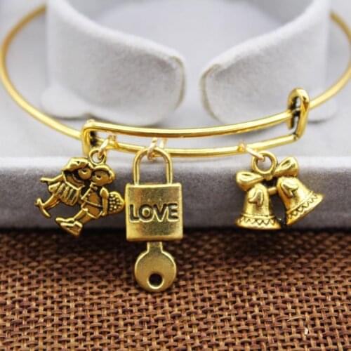 ALX00439 euramerican style new ancient couples lock pendant multielement bracelets bangles manufacturers selling
