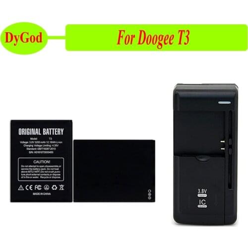 DyGod LOT=1PC+Charger 3200mAh for Doogee T3 Battery Replacement Batteries Bateria For Doogee T3 Smart Phone