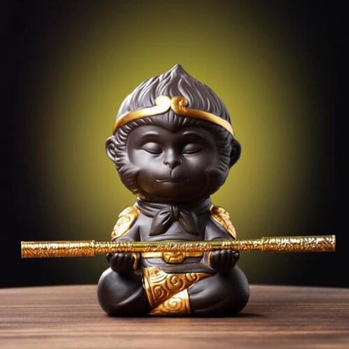 Clay-Kung-Fu-Tea-Set Monkey-King Sun-Wukong Chinese Purple Decoration Tea-Tray Statues