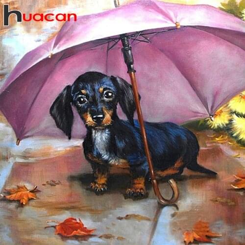 Huacan Diamond Painting Dachshund Dog Cross Stitch 5D Diy Diamond Embroidery Mosaic Umbrella Handmade Gift