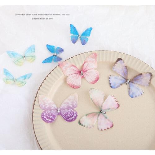 Beauty Butterfly Patch Sticker handmade Accesssories material Colorful Chiffon Craft Fit Girls Hair jewelry Summer Earring Decor