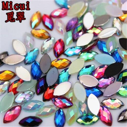 Micui 200pcs 4*8mm Mix Color Horse Eye Rhinestones Flat Back Acrylic Gems Crystal Stones Non Sewing Beads for DIY Clothes MC730