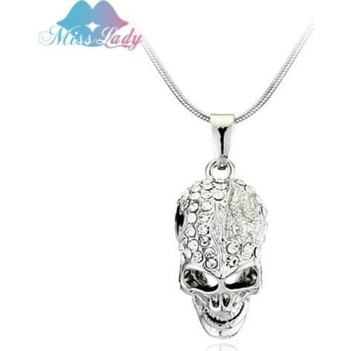 Miss Lady New 2017 Gold color Crystal Skull Skeleton Necklaces & Pendants Wholesales Fashion Jewelry for women men MK131