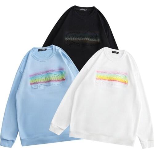 Fashion Hipster Spring and Autumn Rainbow Printed Pullover Sweatshirt Unisex Round Neck Hoodies Youth Student Loose Couple Tops