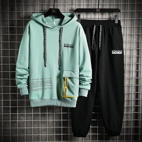 2021 Men Tracksuit Casual Long Sleeve Hooded Sweatshirts And Pants Two Piece Set Clothing