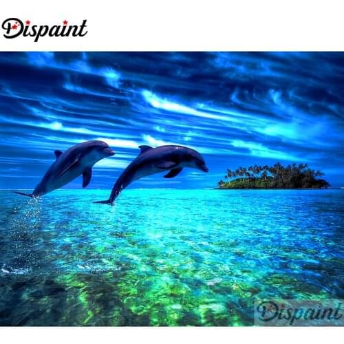 Dispaint Full Square/Round Drill 5D DIY Diamond Painting "Animal dolphin scenery" Embroidery Cross Stitch 5D Home Decor A10908