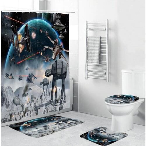 Star Alien Wars Pattern Shower Curtain Set Bath Mats Rugs Waterproof Bathroom Curtains Sets Anti-skid Rug Toilet Lid Cover Mat