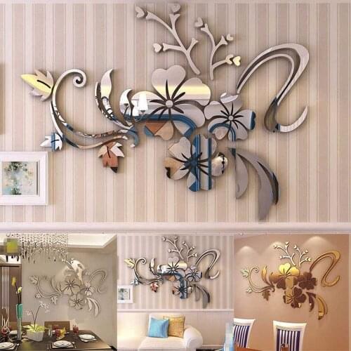 Fresh Flowers Reflector Ball Room Bathroom Decor Acrylic Wall Mirror Irregular Mirror Living Room Decoration Mini Sticker Mirror