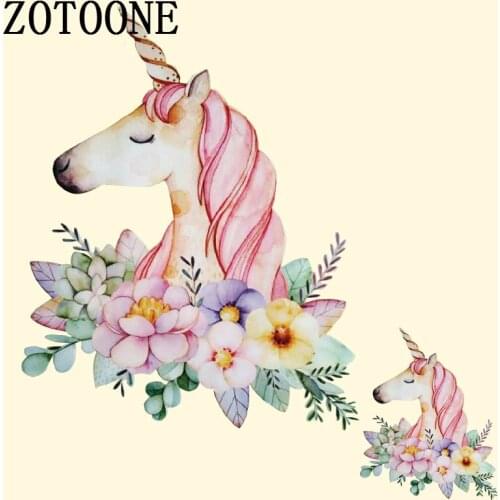 ZOTOONE Unicorn Flower Patches Cartoon Iron On Transfer Sticker Heat Thermal Transfers For T Shirt Clothes Fabric Badge Applique