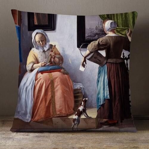 Woman Reading A Letter Cushion Covers Gabriel Metsu Art Painting Pillow Case 45X45cm 30X50cm Linen Polyester Sofa Decoration