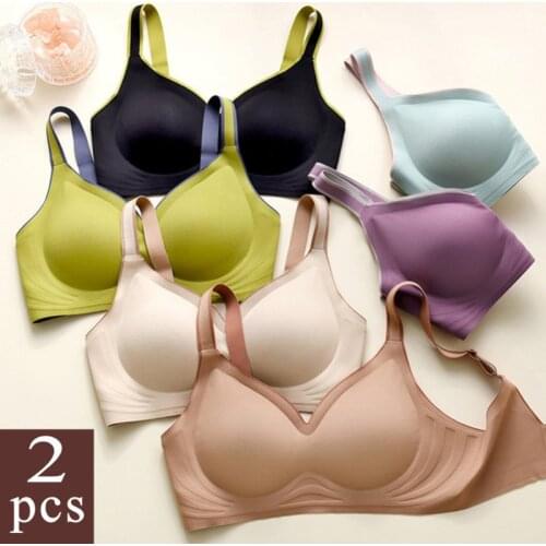 2pcs New Color Latex Underwear Gradient Jelly Strap Anti-skipping Bra No Steel Ring Beauty Back For Women 6 Colors Available