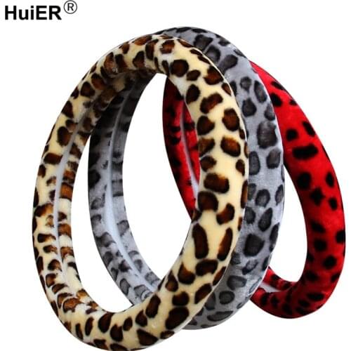 Winter Car Steering Wheel Covers Warm Plush Leopard print Fashion Car Styling Universal Automobile Braid on the Steerin-wheel