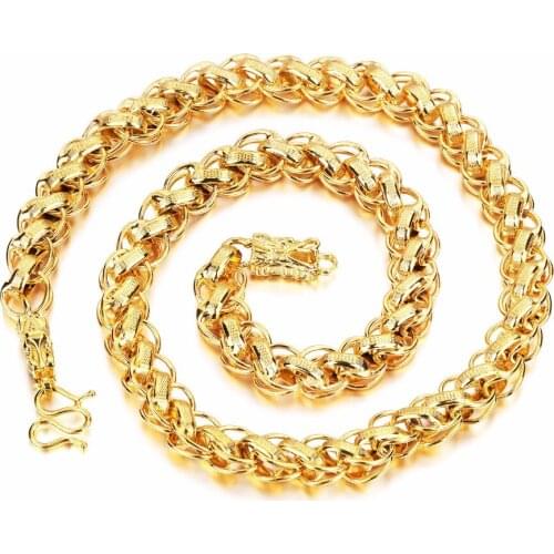 8mm /12mm wide Fashion jewelry Gold Color Link Chain Necklace dragon Clasp SO Cool for women men