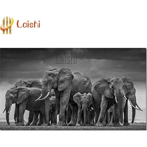 Full round diamond embroidery Wall art black elephant family diamond painting by hand gift picture rhinestones animal room decor