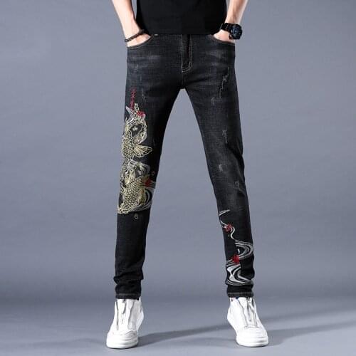 Embroidery Straight Casual Mens Jeans Distressed Trousers Denim Streetwear Jeans Hip Hop Jeans Designer Jeans Men High Quality