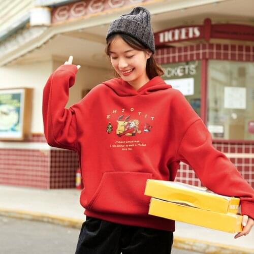 INMAN Winter Vinage Style Womens Hooded Sweet Loose Slouchy Plush Koran Fashion Lady Warm Cotton Pullover Sweetshirt Hoodies