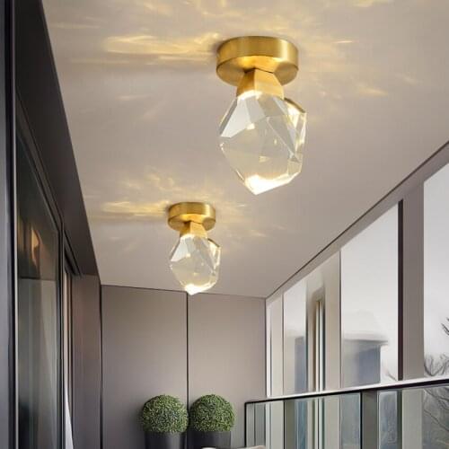 Modern Crystal Ceiling Chandelier Corridor Copper Lighting LED Down Light Diamond Balcony Indoor Lighting Cloakroom Lights