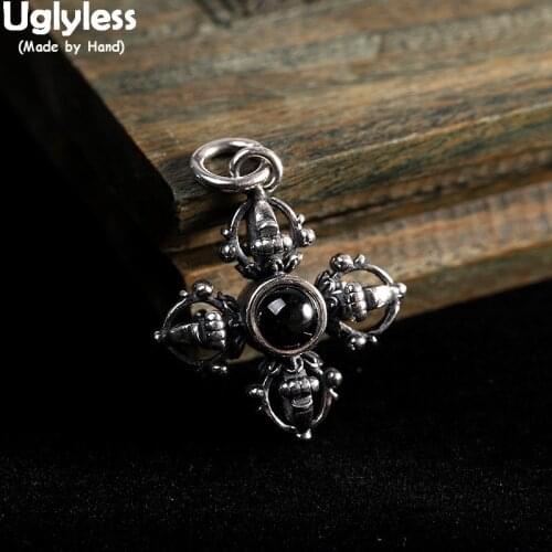 Uglyless Real 999 Pure Silver Nano-micro Carving Buddha Pendants for Women Thai Silver Money Bag Vajra Cross Necklaces NO Chains