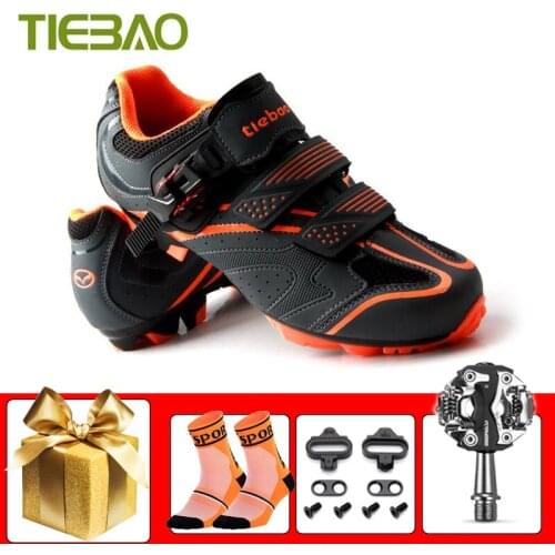 TIEBAO Cycling Shoes Add SPD Pedals Unisex Mountain Bike Sneakers Self-locking Breathable Non-slip Bicicleta Triatlon Footwear