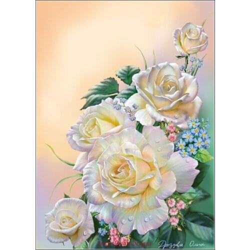 Embroidery Counted Cross Stitch Kits Needlework - Crafts 14 ct DMC Color DIY art Color Handmade Decor - Delicate White Roses