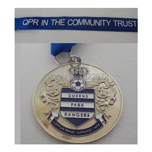 High quality and low price FOOTBALL MEDALS CRESTED IN THE COMMUNITY TRUST cheap custom silver sports medals and ribbons