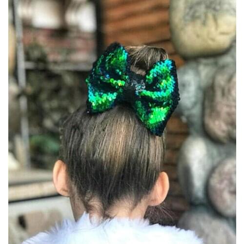 1 PC Big Bow Hair Clip For Girl Gold Red Colorful Pink Green Sequin Girls Hair Bow With Clip HairPin Barrettes