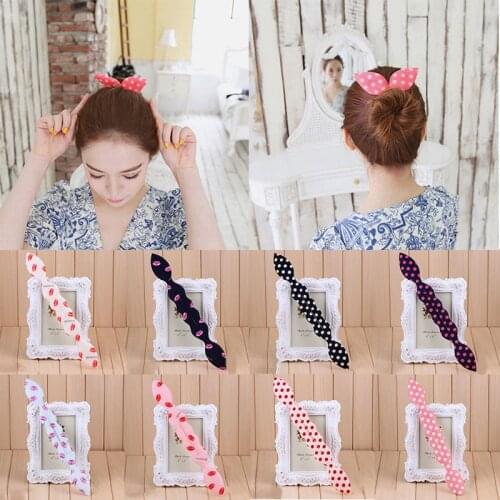 Rabbit Ear Hair Picker Printing Magic Clip Cute Hair Band Lazy Curling Iron Rabbit Ear Magic Sponge Hair Styling Hair Accessory