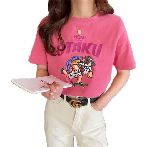 T Shirt Women 2021 Fashion (Two-Piece) 100% Cotton Short-Sleeved T-Shirt Female Printing All-Match Bottoming Shirt Loose Top