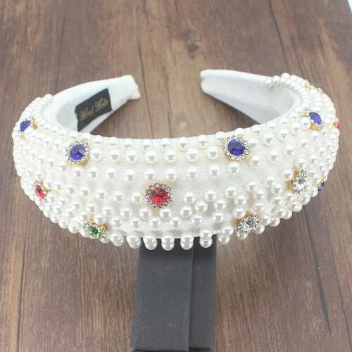 Baroque Hair Accessories Sponge Pearl Crystal Women Hair Band Korean Colorful Fabric Female Hair Hoop Premium Elastic Headband