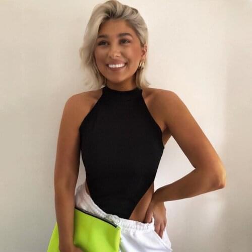 Women Ladies Sexy Sleeveless Solid Color High Cut Slim Skinny Bodycon Club Beach Fashion Halter Bodysuits Leotard