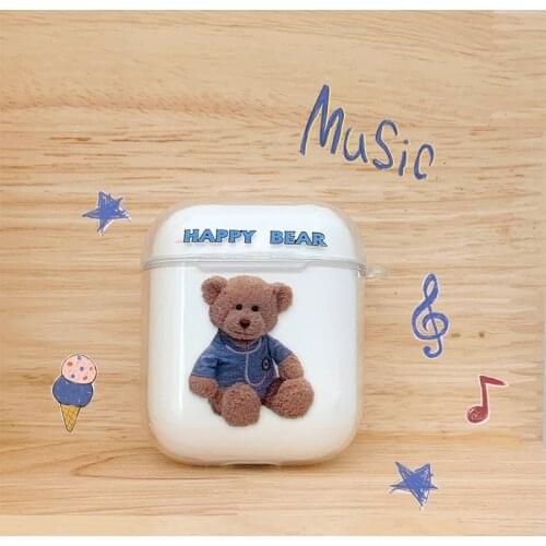 2020 Cute Cartoon Bear Transparent Earphone Case For Apple Airpods 12pro Headphone Bluetooth Wireless Earphone Case Cover
