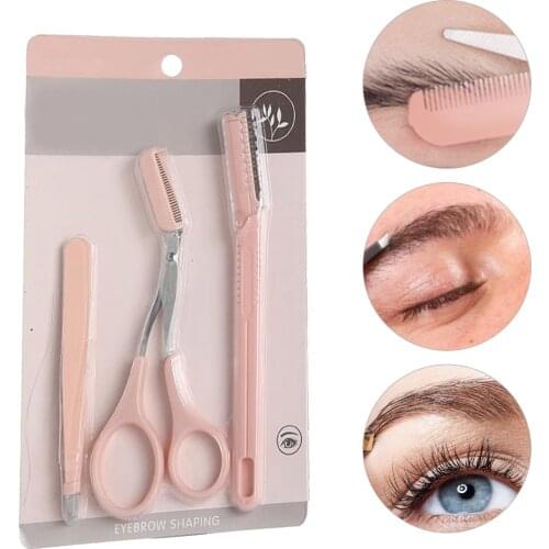 3pcs/set Portable Eyebrow Trimmer Kit Eyebrow Razor Set Eyebrow Scissors Comb Eye Brow Shaper Shaver Face Razor for Women Makeup