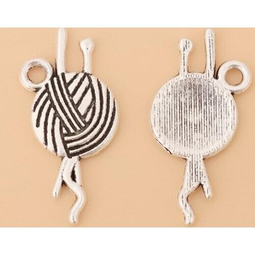 50pcs/Lot Tibetan Silver Knttiing Yarn Ball of Wool Needles Charms Pendants for Necklace Earring Jewelry Making Accessories