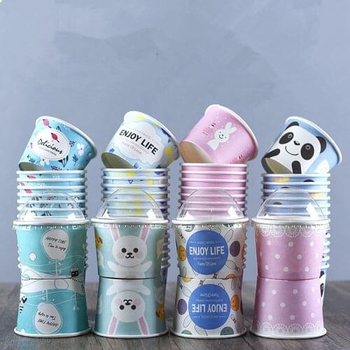50pcs paper cups birthday party favors dessert cup with lid High quality cartoon ice cream bowl 200ml small round disposable