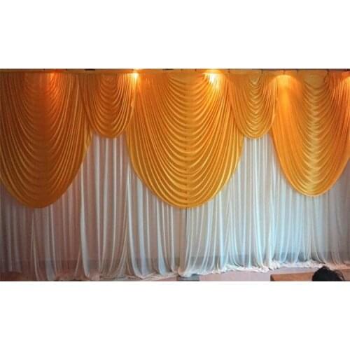 6m/20ft (w) x 3m/10ft (h) White Wedding backdrop curtain with gold swags wedding props wedding background vei