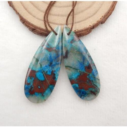 Jewelry accessories Semiprecious stone jewelry,birthday gift.Chrysocolla Earrings Beads 35x15x6mm11.3g