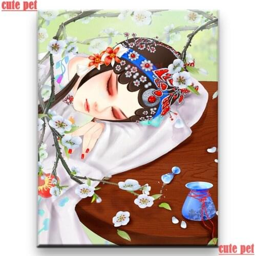 Cute pet Diamond Embroidery Chinese opera style Full Square Diamond Painting Cross Stitch DIY Rhinestones Diamond Mosaic Diamond