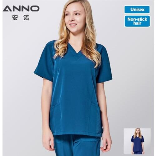 ANNO Elastic Scrubs Set Nursing Spandex Clinics Suit Unisex Non sticky hair Pet Hospital Clothing Nursing Uniforms