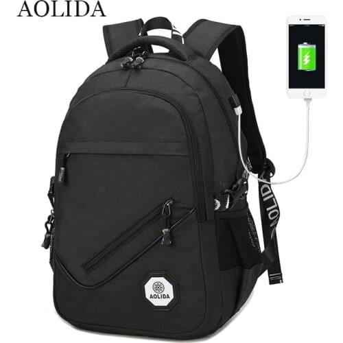 AOLIDA Backpack Men Women Canvas Bag Backpacks Men Travel USB Designer Capacity Male Backpack For School Girls Boys Black 2020