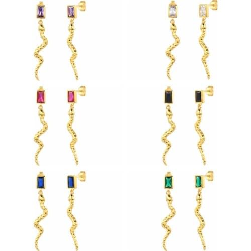 CANNER 925 Sterling Silver Earrings Square Colored Zircon Snake Piercing Mothers Day Gift Stud Earrings Personality 2021 Trend