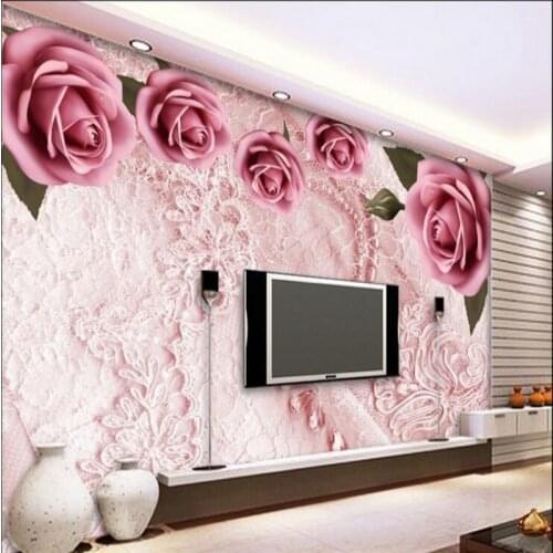 Beibehang Customized Large Mural 3D Stereo Romantic Rose Silk TV Backdrop Nonwovens Green Wallpaper papel de parede para quarto