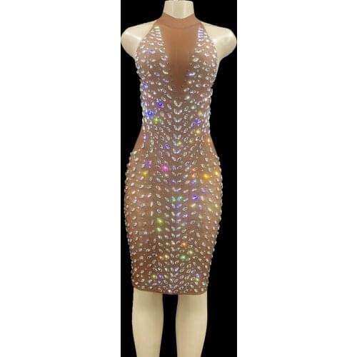 Sparkly Silver Crystals See Through Sleeveless Short Dress Prom Party Evening Outfit Birthday Dress for Women Celebrate Wear