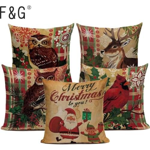 Fashion Cotton Linen Christmas Pattern New Year Arts Home Pillow Case 45Cmx45Cm Square Headboard 1 Side Printing Cushion Cover