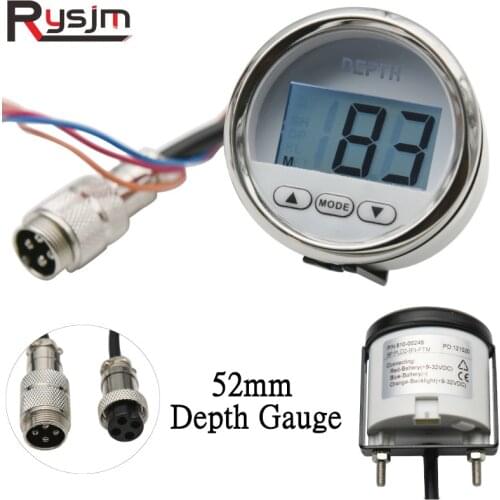 52mm Boat Car Digital Depth Gauge Meter for Auto Motorcycles Yacht Accessories Depth Alarm 12V-24V With White Backlight